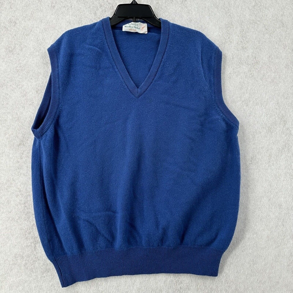 Quill's Woollen Market‎ Ireland Gray Wool Sweater Vest Mens 48 XL Blue